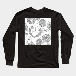 Monochrome Merry Christmas Pattern, New Year Illustration Long Sleeve T-Shirt